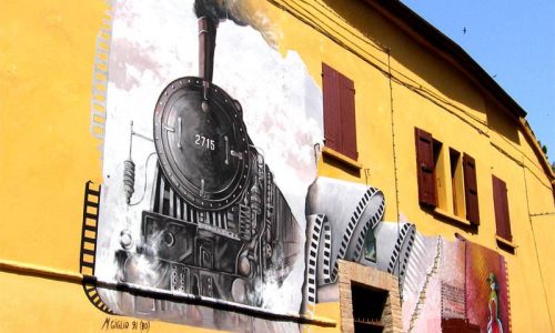 Treno a vapore - murales di Saludecio